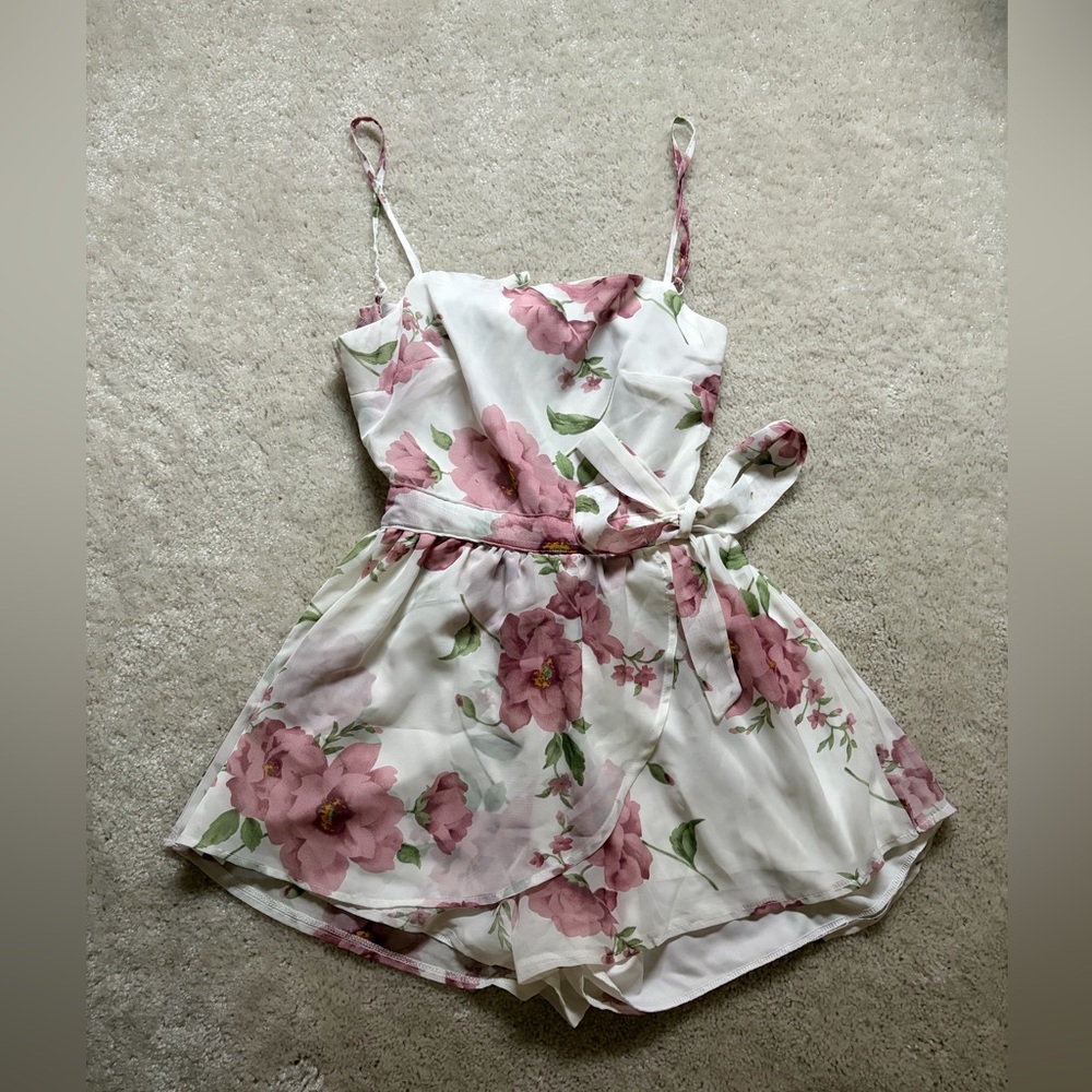 Floral Wrap backless romper with Pink Flowers